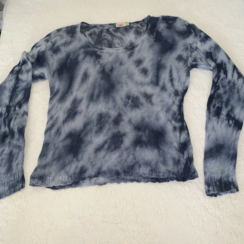 FAHERTY Reenie 100% Linen Lightweight Blue Tie Dye Sweater Women Small Thermal